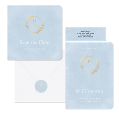Trouwset winter blauw met ornament, initialen