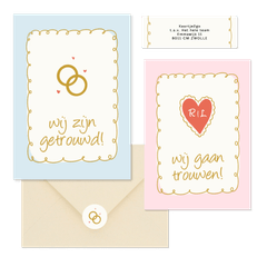 Vrolijke trouwkaartenset met doodle illustraties