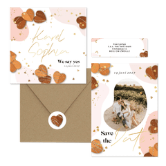 Trouwset organisch, warme tinten en hartjes