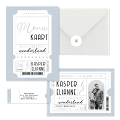 Trouwset blauwe winter wedding ticket 