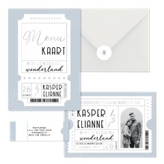 Trouwset blauwe winter wedding ticket 