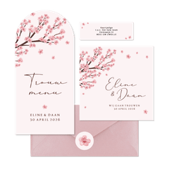 Trouwkaarten set kersenbloesem lente romantisch