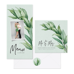 Botanische trouwset met groene bladeren