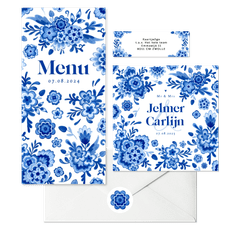 Trouwkaarten Delfts blauw bloemen origineel