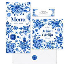 Trouwkaarten Delfts blauw bloemen origineel