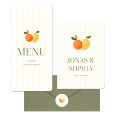 Trouwen geel ruitjespatroon met citroen en mandarijn