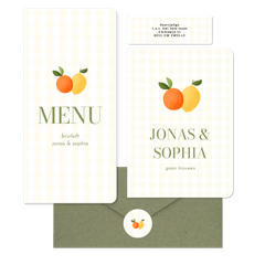 Trouwen geel ruitjespatroon met citroen en mandarijn