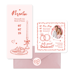 Trouwkaarten hip romantisch doodle illustraties roze