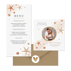 Trouwset strand met schelpen en zeesterren