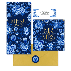 Trouwset Delftsblauw donker goud bloemen