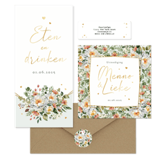 Trouwkaarten romantisch stijlvol bloemen klassiek boeket hartjes