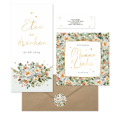 Trouwkaarten romantisch stijlvol bloemen klassiek boeket hartjes