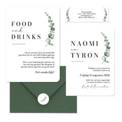 Trouwkaarten set klassiek stijlvol eucalyptus waterverf grafisch