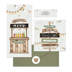 Festival thema trouwset met houten wegwijzers