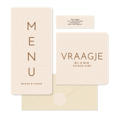 Moderne beige trouwset met golvende lijnen