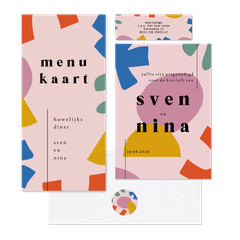 Trouwset kunstzinnig, abstract en kleurrijk