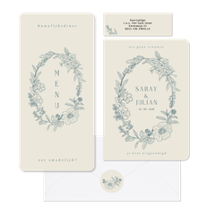 Klassieke set met geïllustreerde bloemenkrans