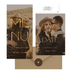 Trouwset simpel met foto en goudfolie