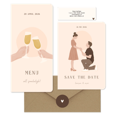 Trouwset met illustratie portretten van bruidspaar