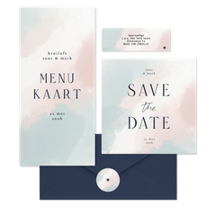 Trouwen minimalistisch waterverf roze blauw wit