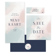 Trouwen minimalistisch waterverf roze blauw wit