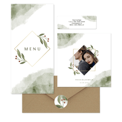 Botanische trouwset met takje groene aquarel