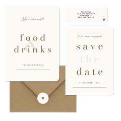 Minimalistische trouwkaart beige met bruin streep