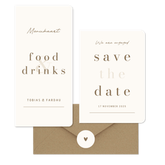 Minimalistische trouwkaart beige met bruin streep