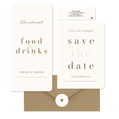 Minimalistische trouwkaart beige met bruin streep