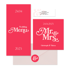 Trouwkaartenset grafische moderne set felroze