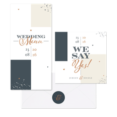 Moderne trouwset met grafische vlakverdeling