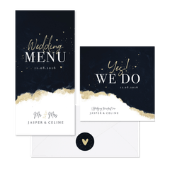 Trouwset met donkerblauwe inkt en goudaccent