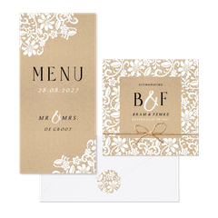 Vintage set kanten bloemenpatroon op kraft