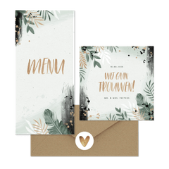 Trendy trouwset botanisch goud met waterverf