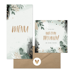 Trendy trouwset botanisch goud met waterverf