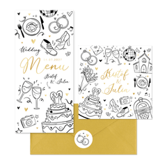 Trouwset doodle illustratie tijdlijn goud