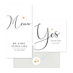Trouwkaarten set stijlvol gouden hartje