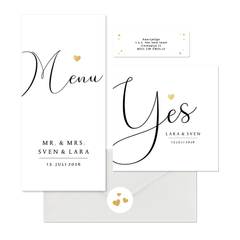 Trouwkaarten set stijlvol gouden hartje