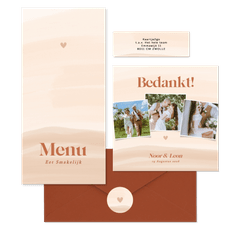 Waterverf trouwkaartenset in beige oranje tinten