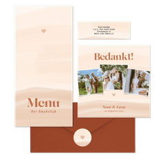 Waterverf trouwkaartenset in beige oranje tinten