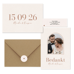 Minimalistische trouwkaartenset beige papiertextuur
