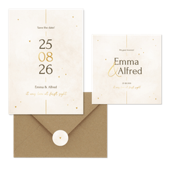 Minimalistische trouwset met gouden details