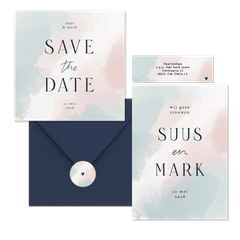 Trouwen minimalistisch waterverf roze blauw wit