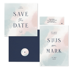 Trouwen minimalistisch waterverf roze blauw wit