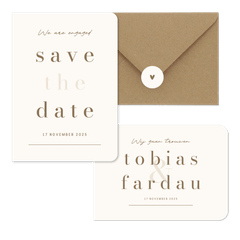 Minimalistische trouwkaart beige met bruin streep