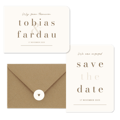 Minimalistische trouwkaart beige met bruin streep