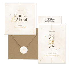 Minimalistische trouwset met gouden details