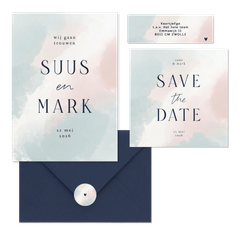 Trouwen minimalistisch waterverf roze blauw wit