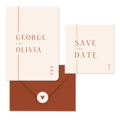 Trouwset minimalistische beige met terracotta lijn