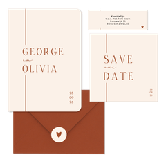 Trouwset minimalistische beige met terracotta lijn